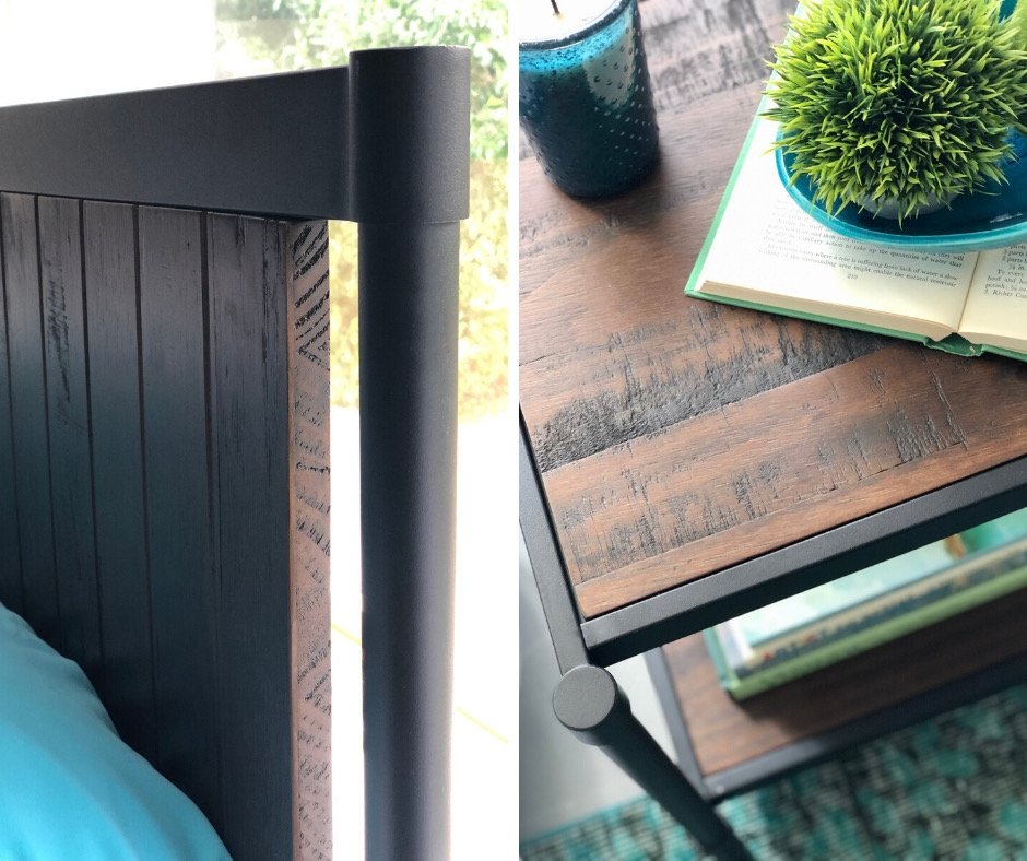 The Wesley Industrial Modern platform bed and side table 
