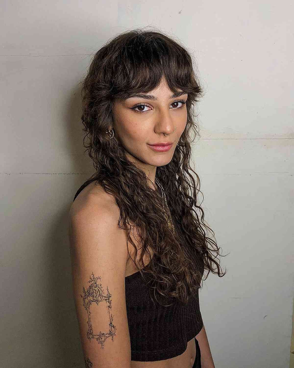 Curly Shag with Wavy Bangs on Long Thin Hair